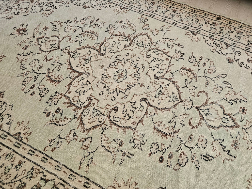 Handmade Wool Turkish Rug: 6x9 Neutral Vintage Area Rug