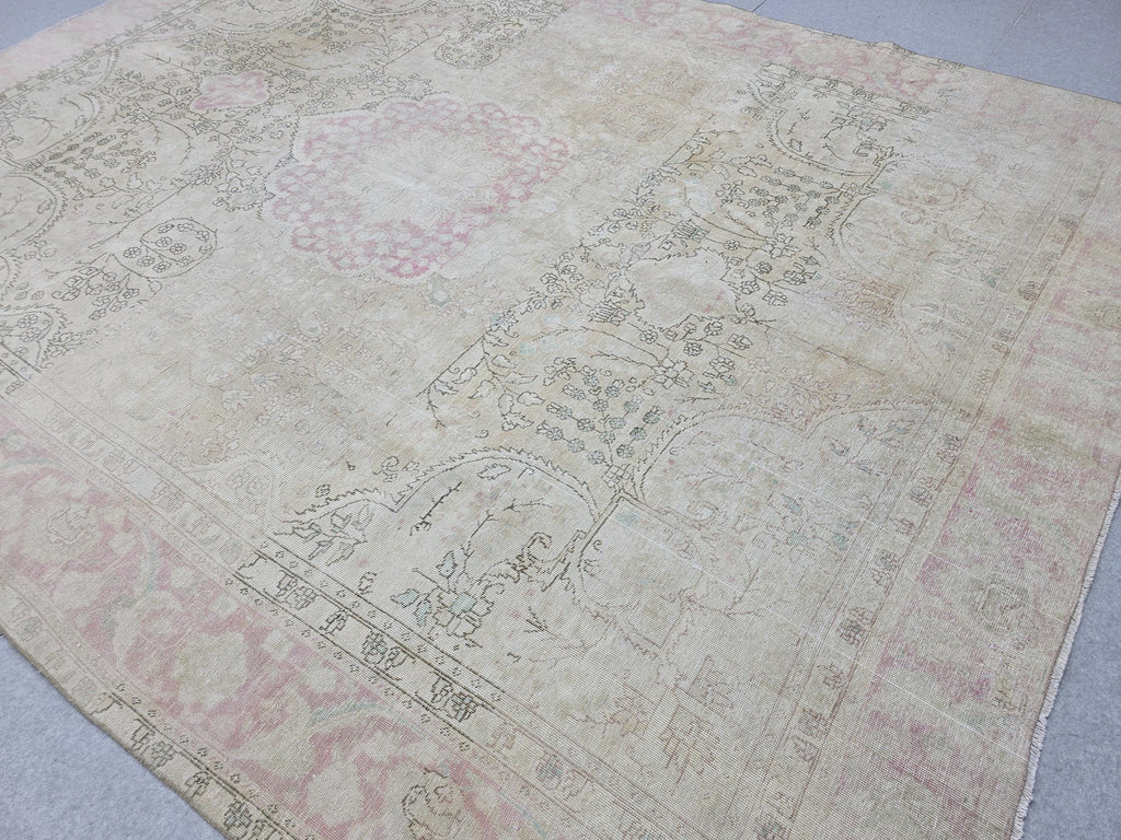 Oushak Rug 9x12 • Sun Washed Cream Blush Wool Turkish Carpet • Quiet Luxury Decor