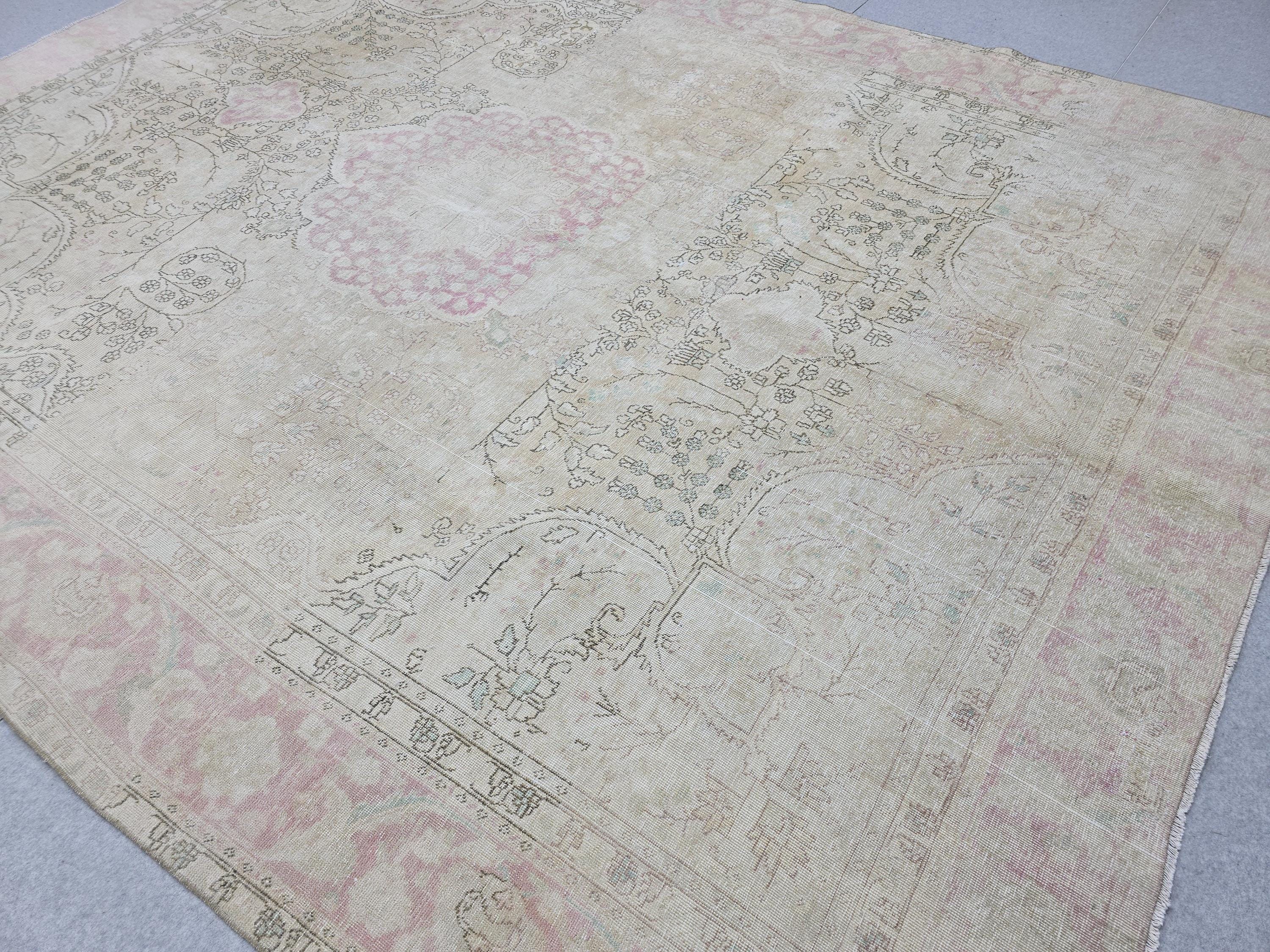 Oushak Rug 9x12 • Sun Washed Cream Blush Wool Turkish Carpet • Quiet Luxury Decor