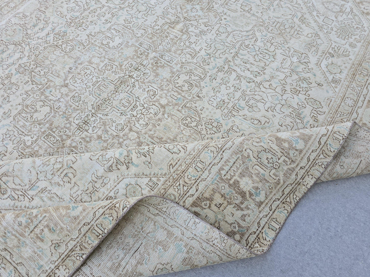 9x12 Wool Area Rug/ Hand Knotted Neutral Oushak Rug for Livingroom and Office/ Authentic Faded Vintage Rug/ Aesthetic Bedroom Rug/ Beige Rug