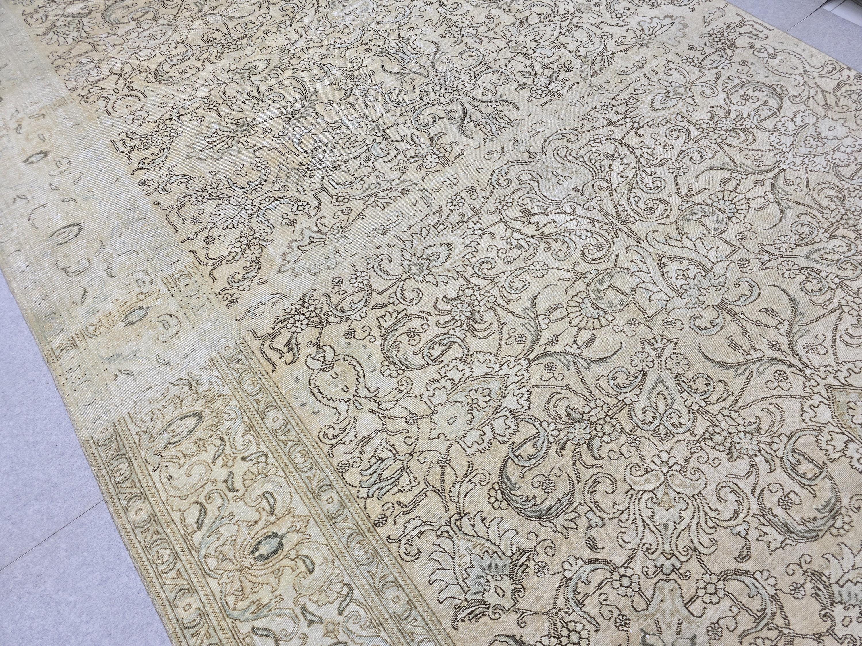 8x15 Hand Knotted Wool Area Rug, Muted Beige Floral Living Room Carpet (8x15 ft)