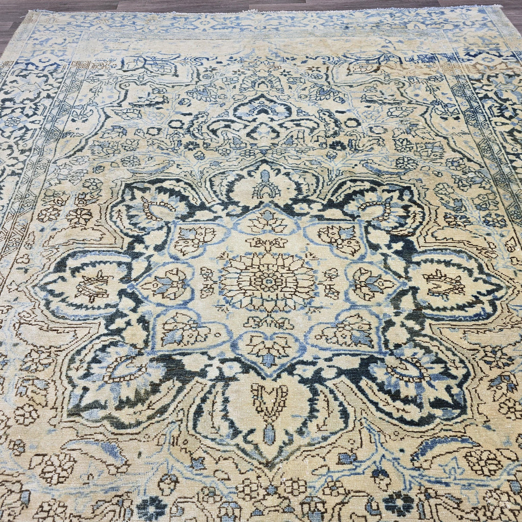 8x11 Oushak Rug: Neutral Turkish Vintage Wool Area Rug
