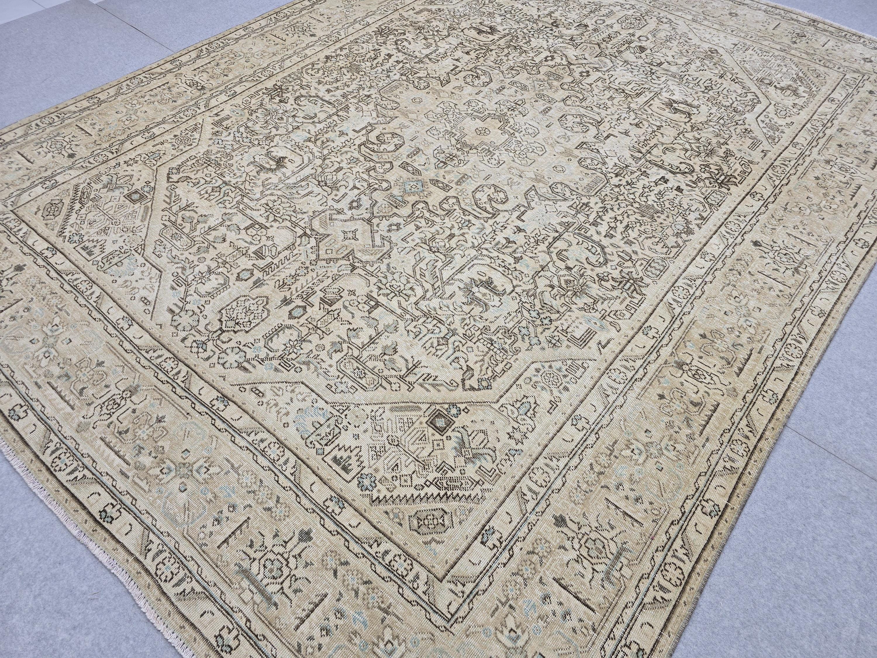 Handmade 8x11 Neutral Area Rug for Livingroom and Bedroom, Hand Knotted Turkish Oushak Rug