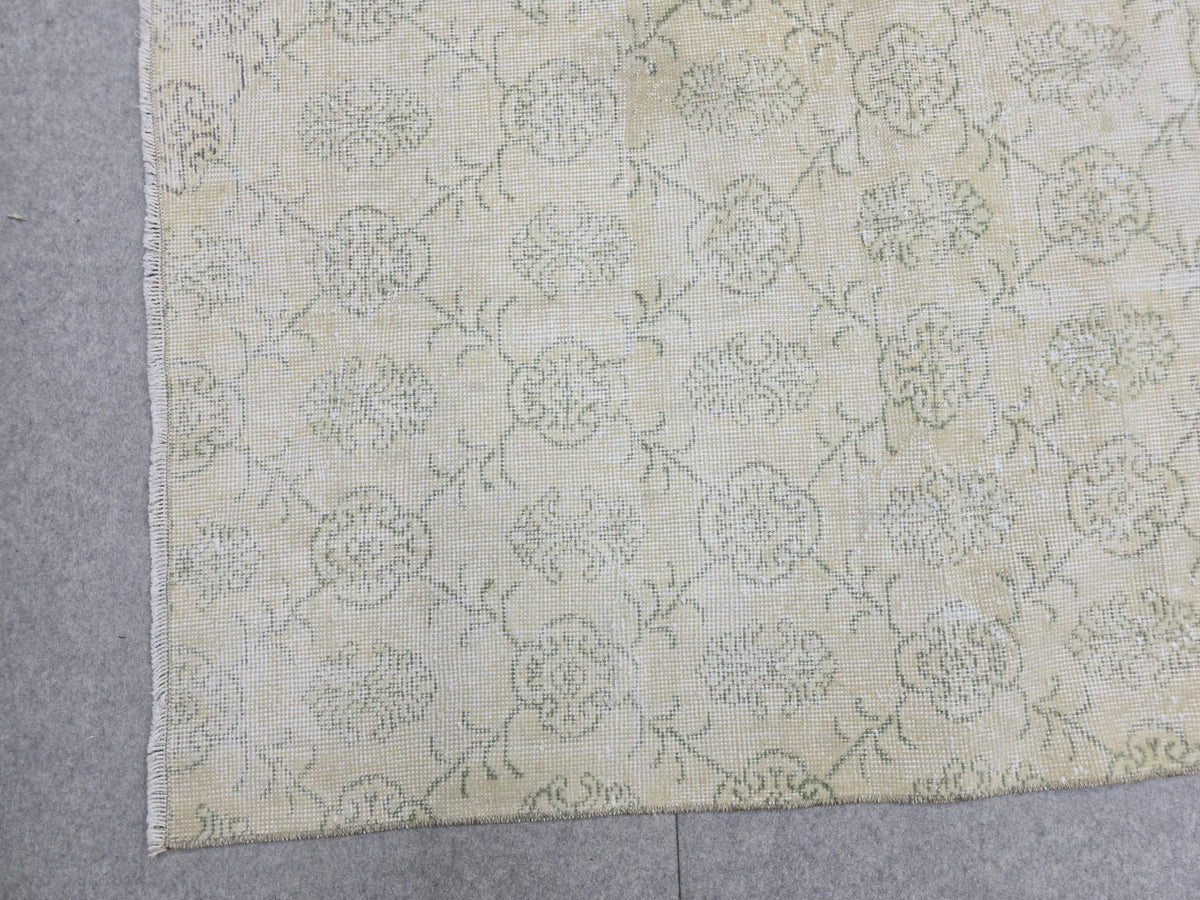 Vintage Turkish Rug 7x10, Hand-Knotted Wool, Borderless Floral Carpet, Muted Rose, Minimalist Decor