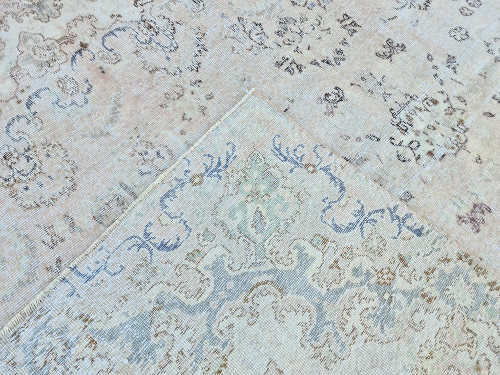 7x10 Hand-Knotted Turkish Rug: Vintage Wool Oushak Style