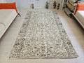 5x8 Vintage Turkish Rug: Neutral Floral Handmade Wool Entry Rug