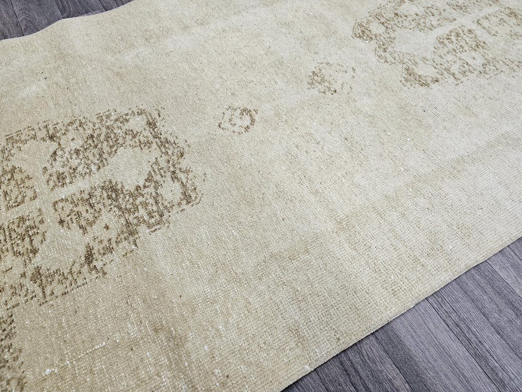Neutral Turkish Runner Rug: 3x12.5 ft Vintage Oushak Wool Hallway Rug