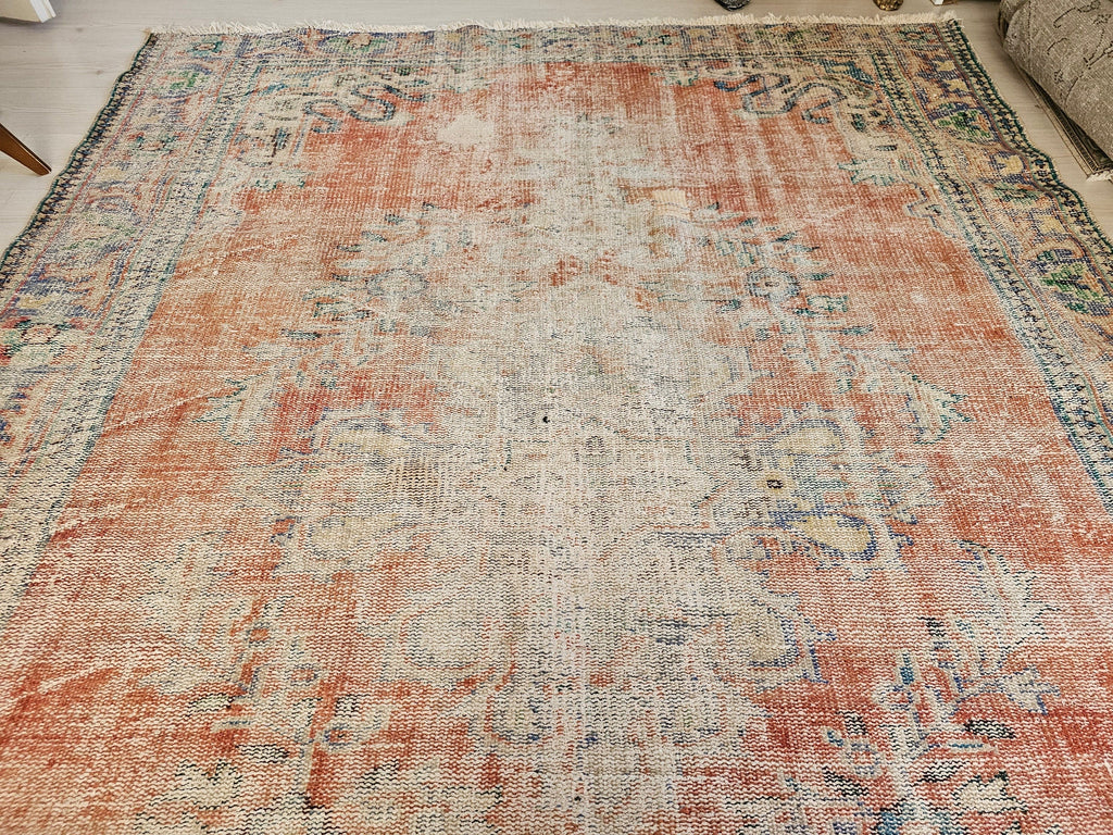 6.55x9.20 feet Hand Knotted Pastel Color Antique Turkish Oushak Area Rug
