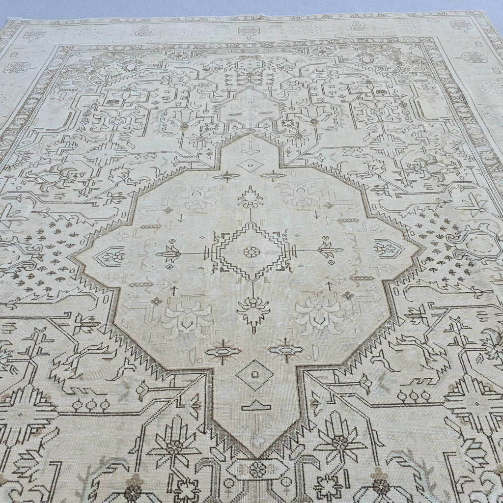 Oversized Oushak Rug: Hand-Knotted Wool, Beige Brown Geometric, 9.7x12.25 ft