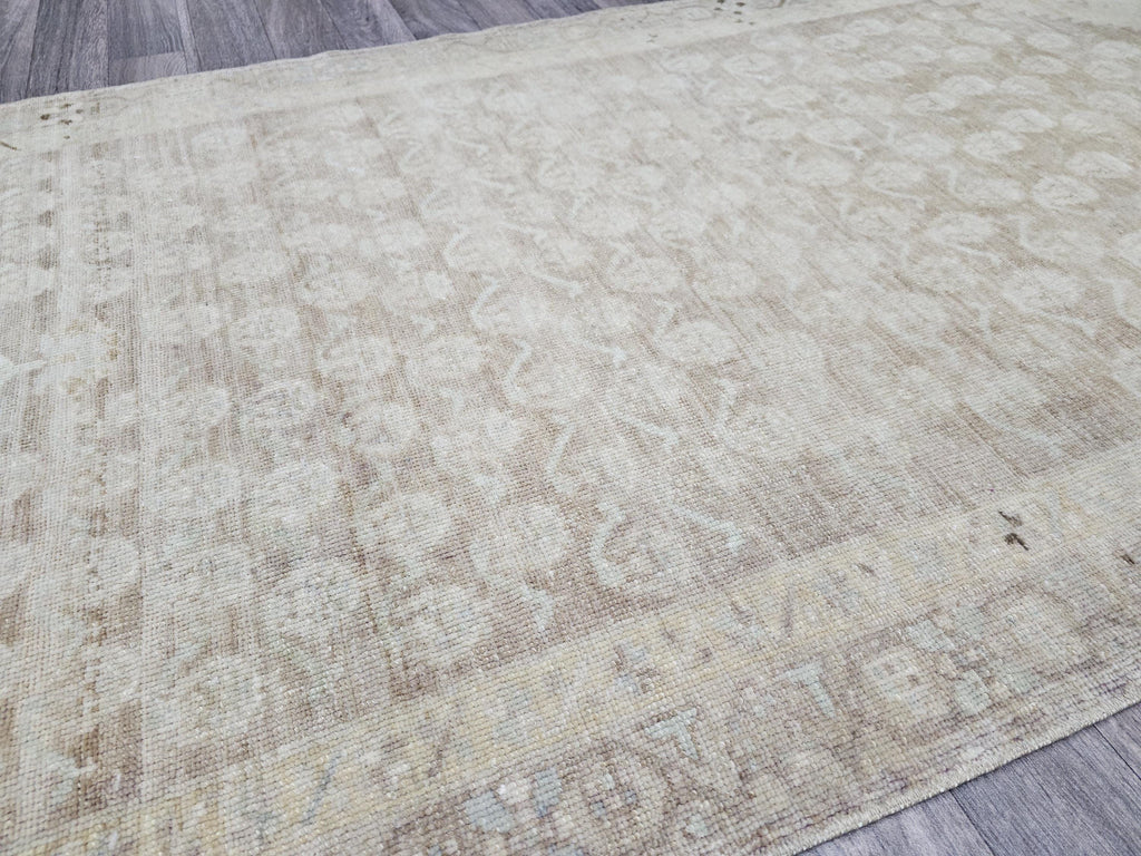 Neutral Oushak Runner Rug: Wide Long Turkish Vintage Wool Runner (3.60 X 12.75 feet)