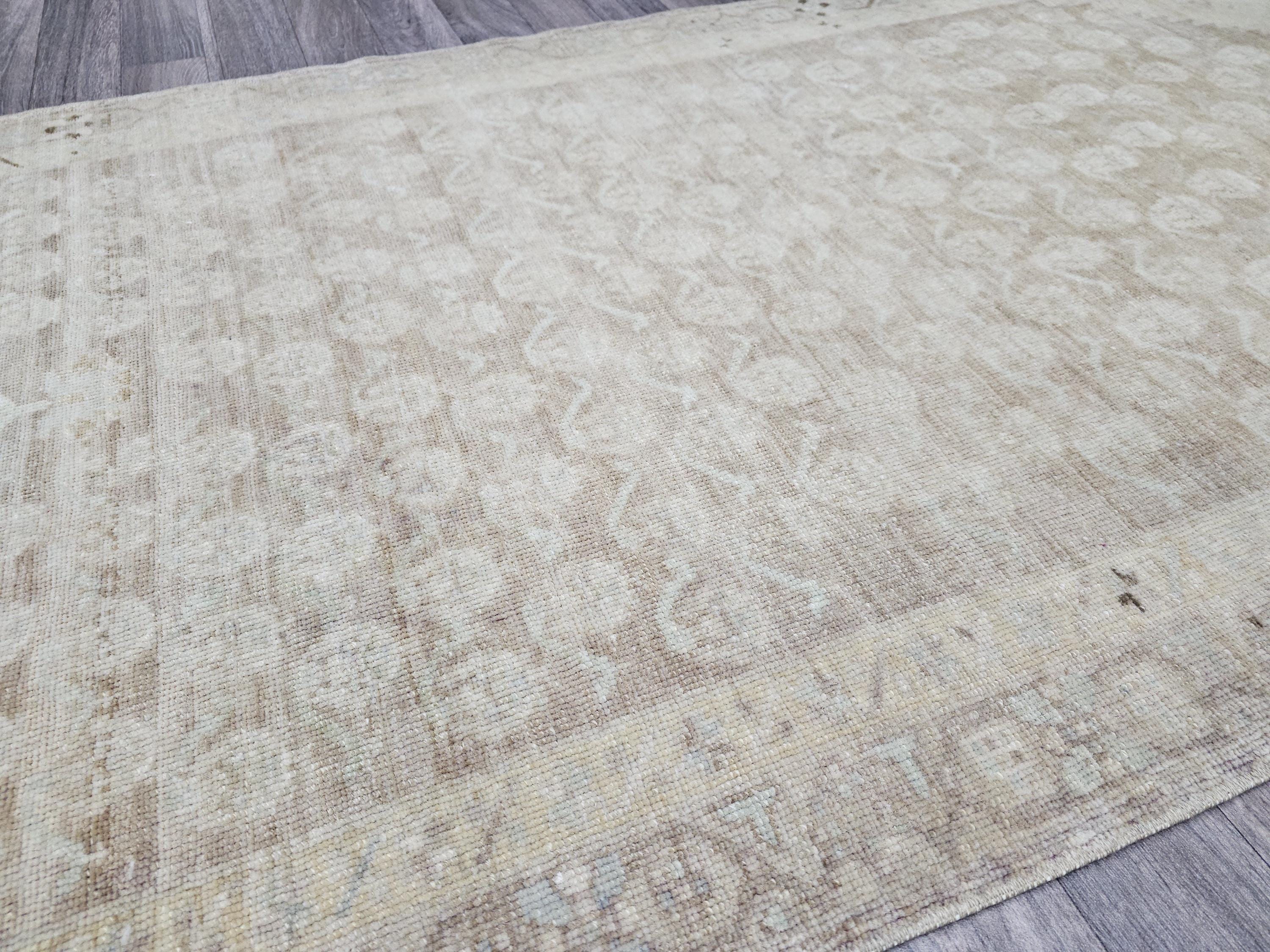 Neutral Oushak Runner Rug: Wide Long Turkish Vintage Wool Runner (3.60 X 12.75 feet)