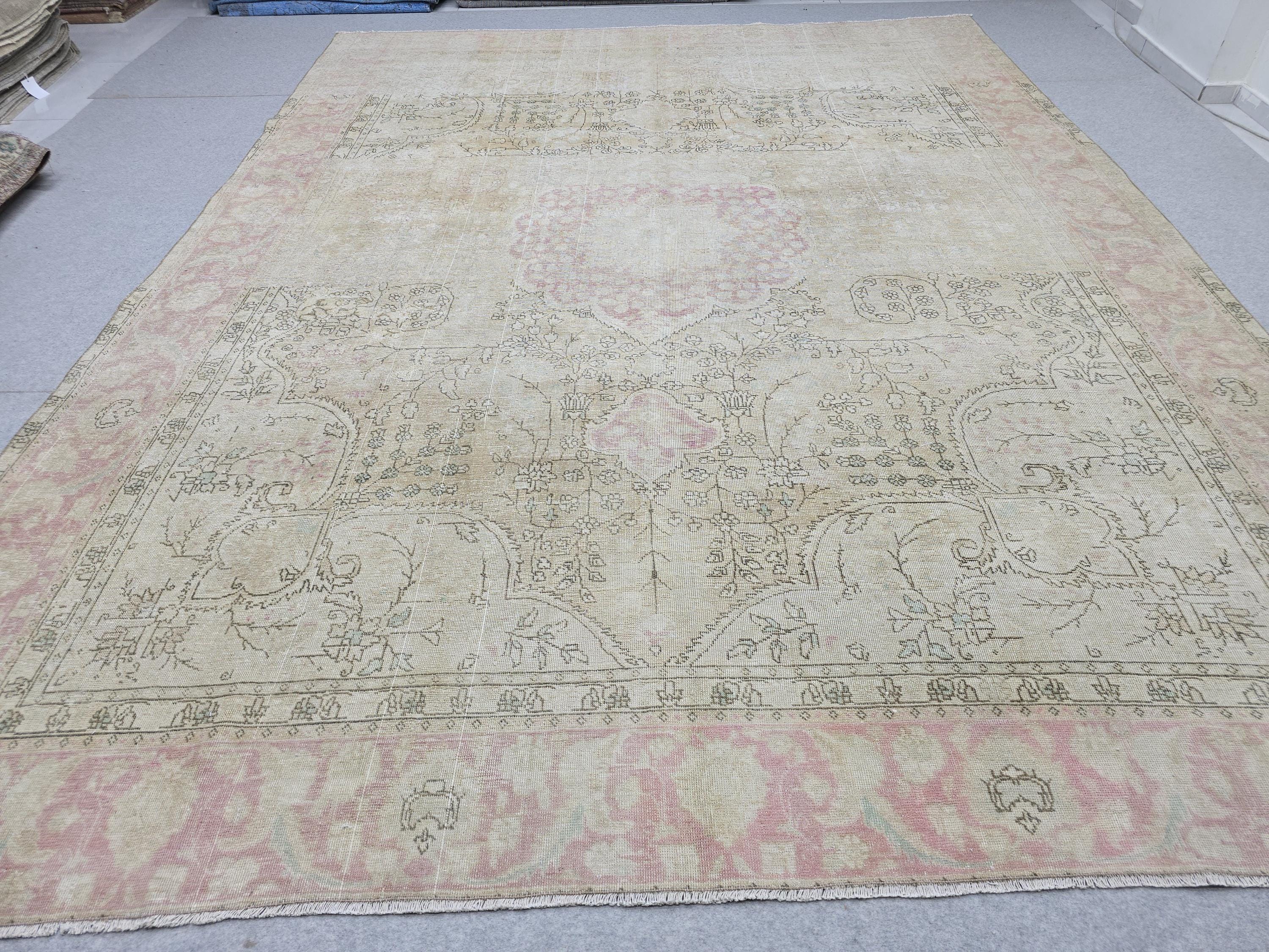 Oushak Rug 9x12 • Sun Washed Cream Blush Wool Turkish Carpet • Quiet Luxury Decor