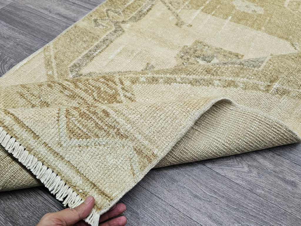Vintage Oushak Wool Runner: Hand-Knotted Turkish Rug (2.95x13.35 ft)