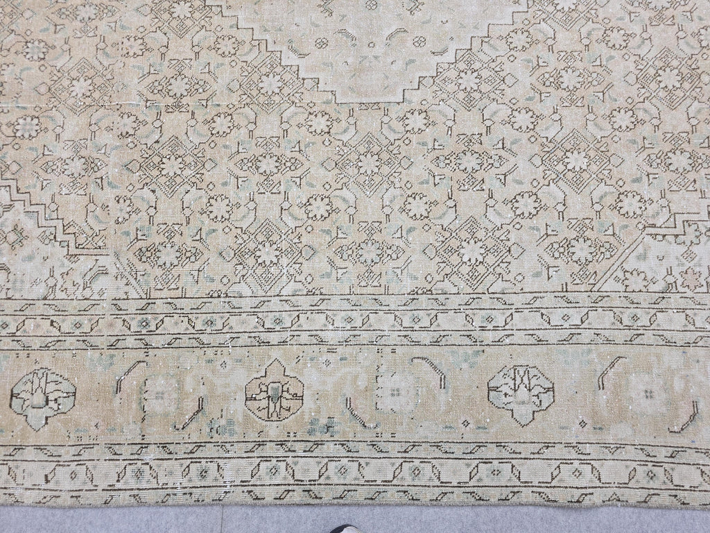 9x12 Oushak Rug | Muted Sand Beige Neutral Vintage Turkish Carpet | Hand Knotted Wool Area Rug for Living Room