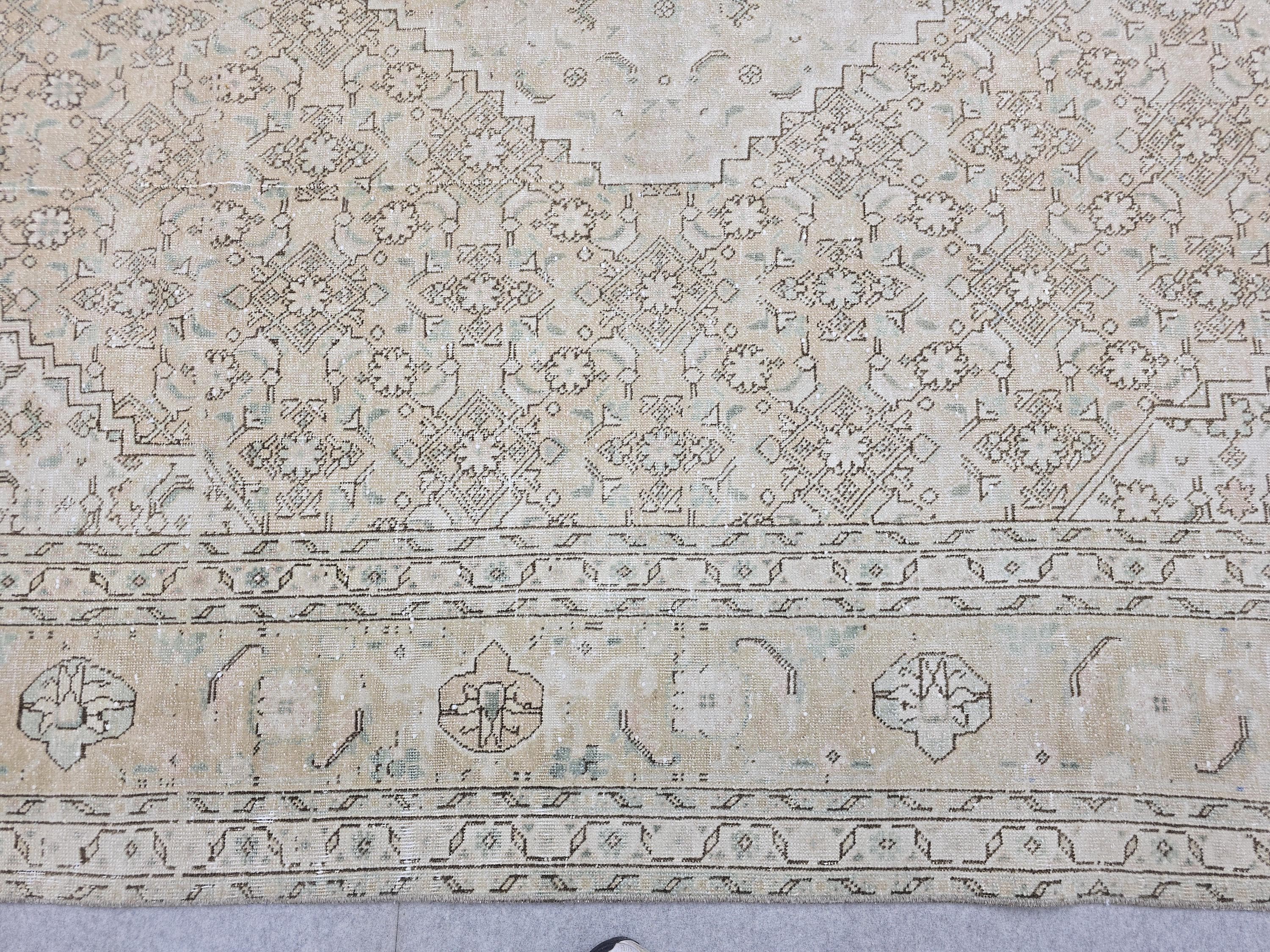 9x12 Oushak Rug | Muted Sand Beige Neutral Vintage Turkish Carpet | Hand Knotted Wool Area Rug for Living Room