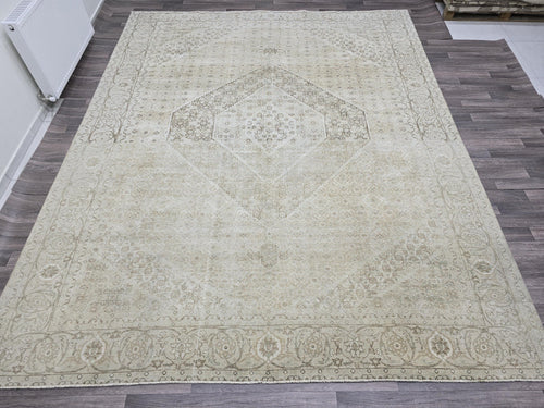 10x12 Oversize Vintage Neutral Oushak Area Rug - Hand Knotted Wool Turkish Area Rug - Big Size Rug for Livingroom and Bedroom - Muted Carpet