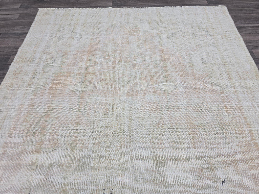 6x10 Vintage Turkish Oushak Rug: Hand-Knotted Wool, Neutral Beige