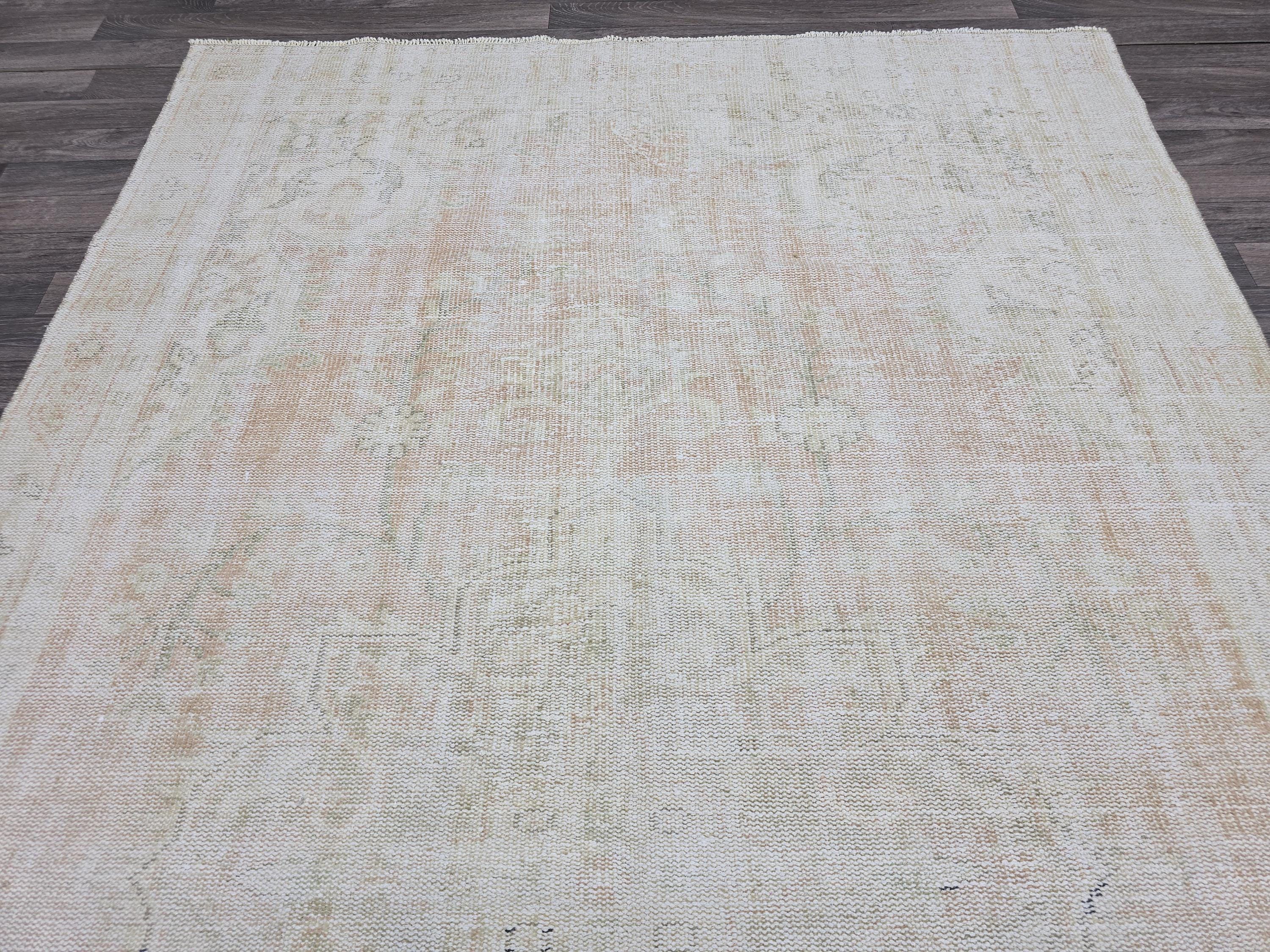 6x10 Vintage Turkish Oushak Rug: Hand-Knotted Wool, Neutral Beige