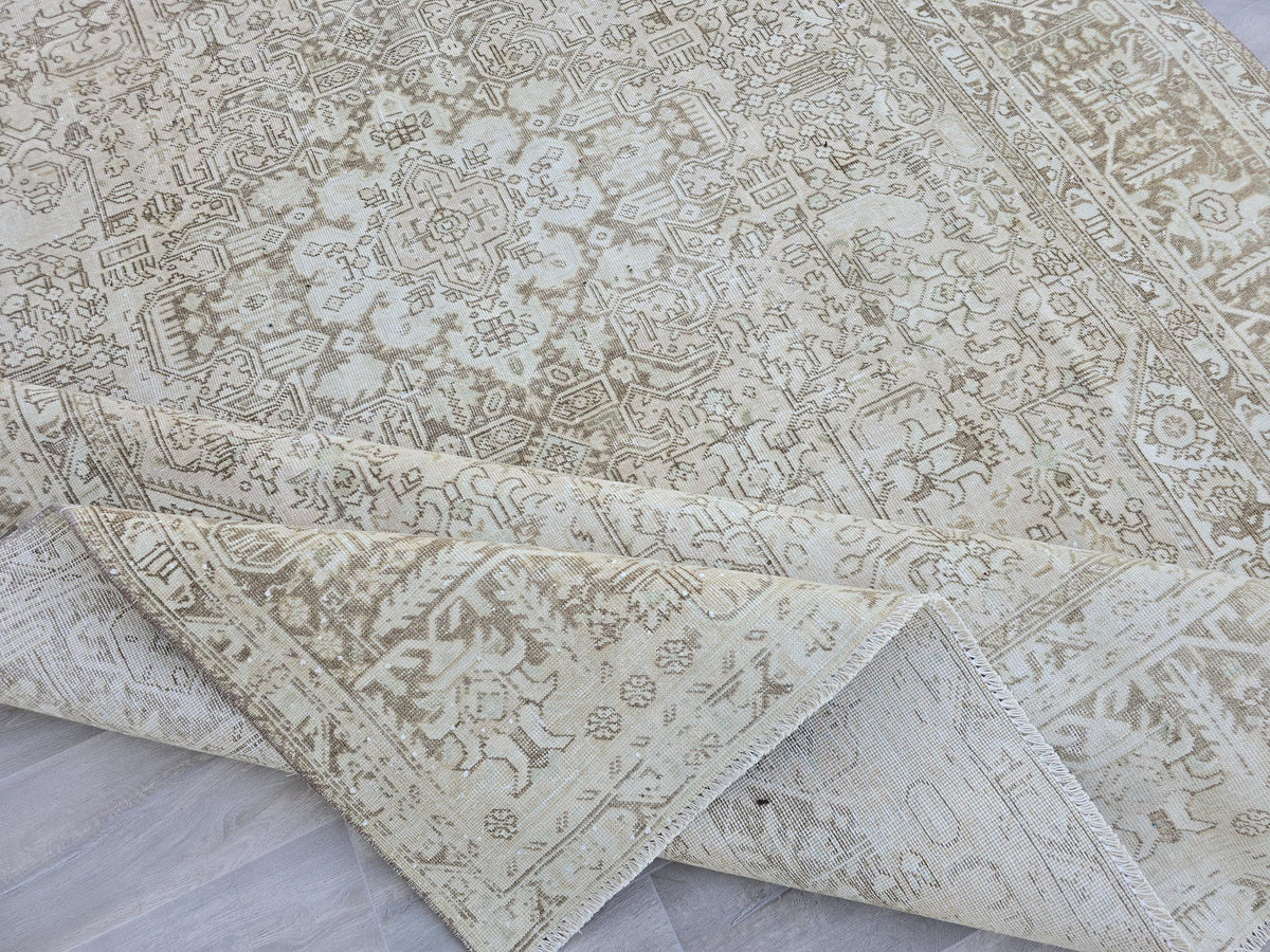 8x11 Neutral Turkish Rug/ Hand Knotted Unique Wool Area Rug Geometric Beige Brown //7.80x10.80 feet