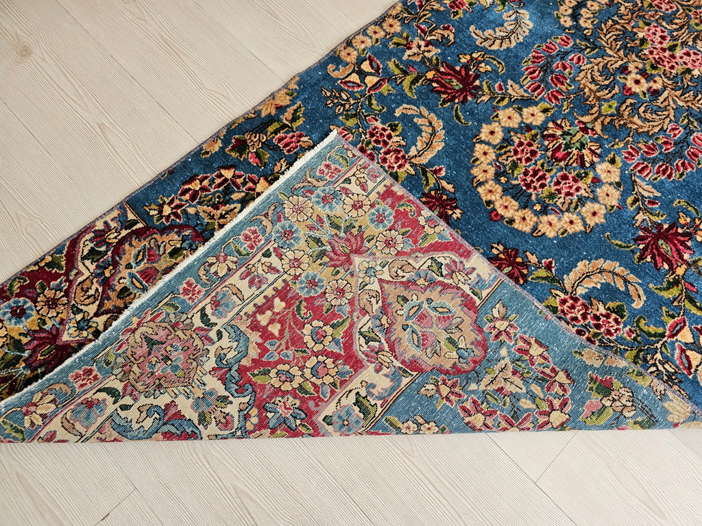 Blue Vintage Runner Rug/2.95x9.50 feet/ Hand Knotted Wool Floral Design Oushak Runner