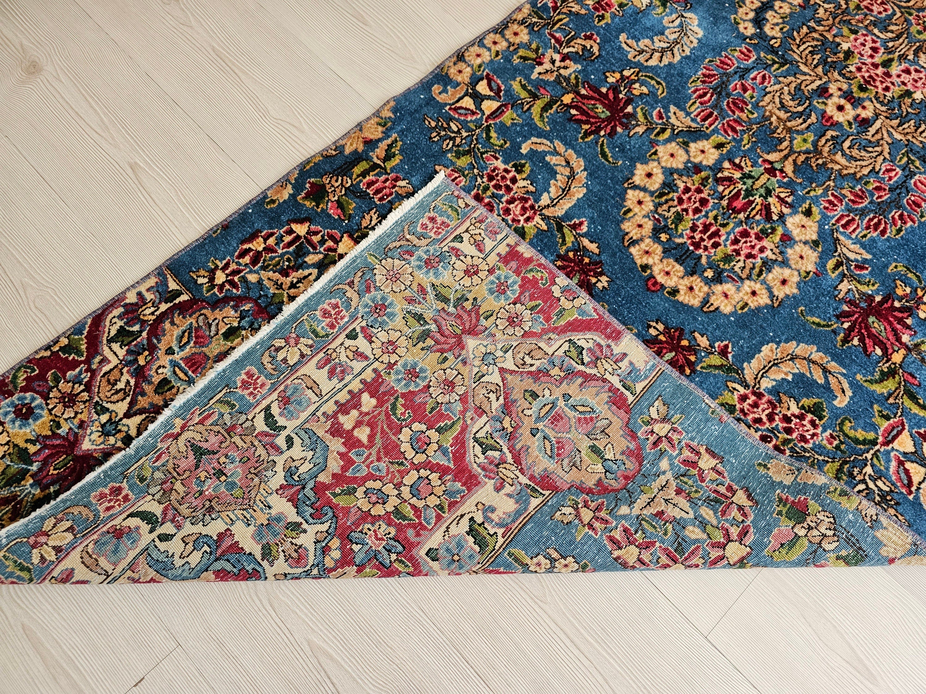 Blue Vintage Runner Rug/2.95x9.50 feet/ Hand Knotted Wool Floral Design Oushak Runner