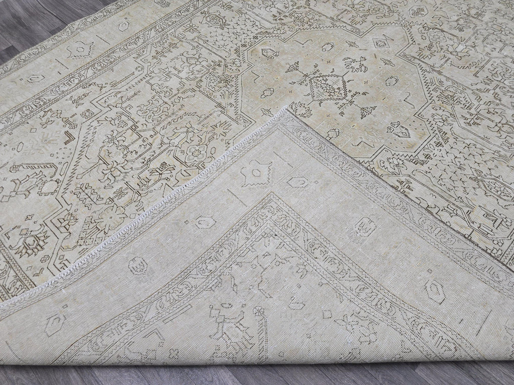 9x12 Vintage Wool Turkish Area Rug Beige Brown