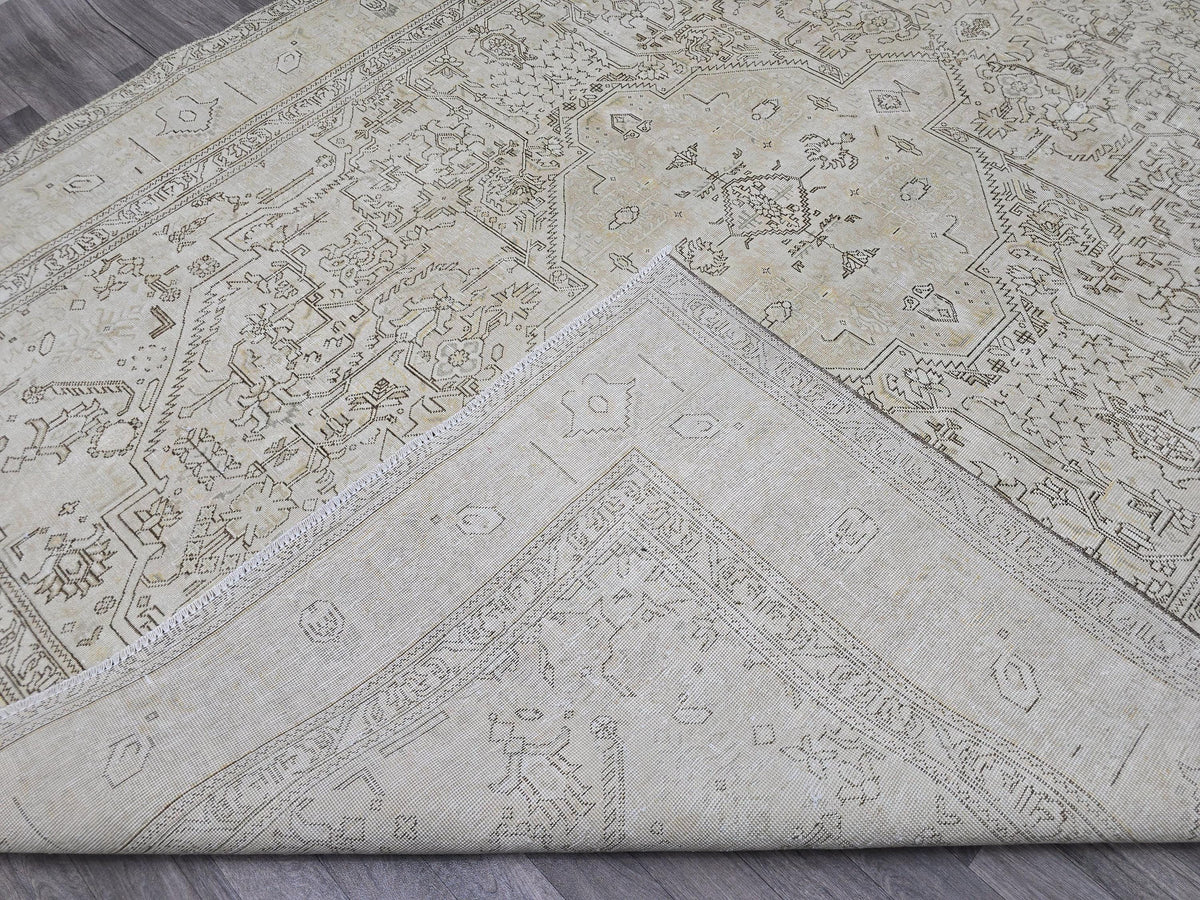 9x12 Vintage Wool Turkish Area Rug Beige Brown
