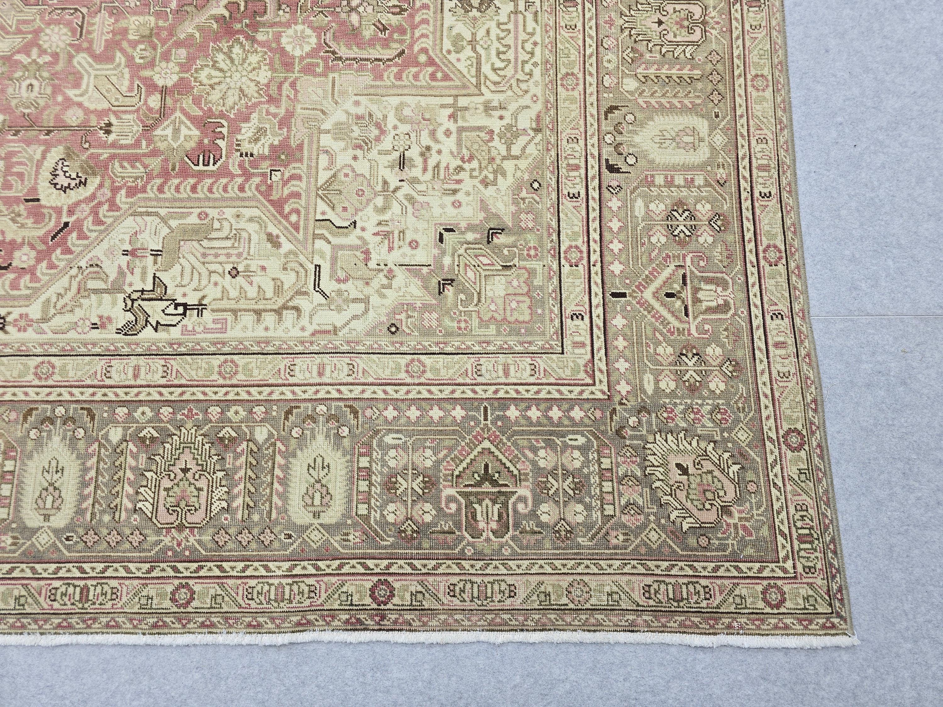 Vintage Hand-Knotted Wool Rug • Dusty Rose Medallion Turkish Carpet