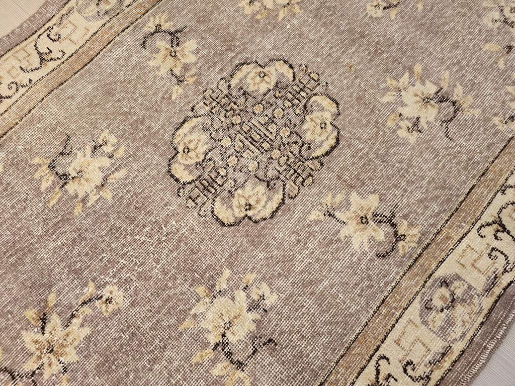 4x6 Vintage Turkish Oushak Rug: Hand-Knotted Organic Wool Small Rug