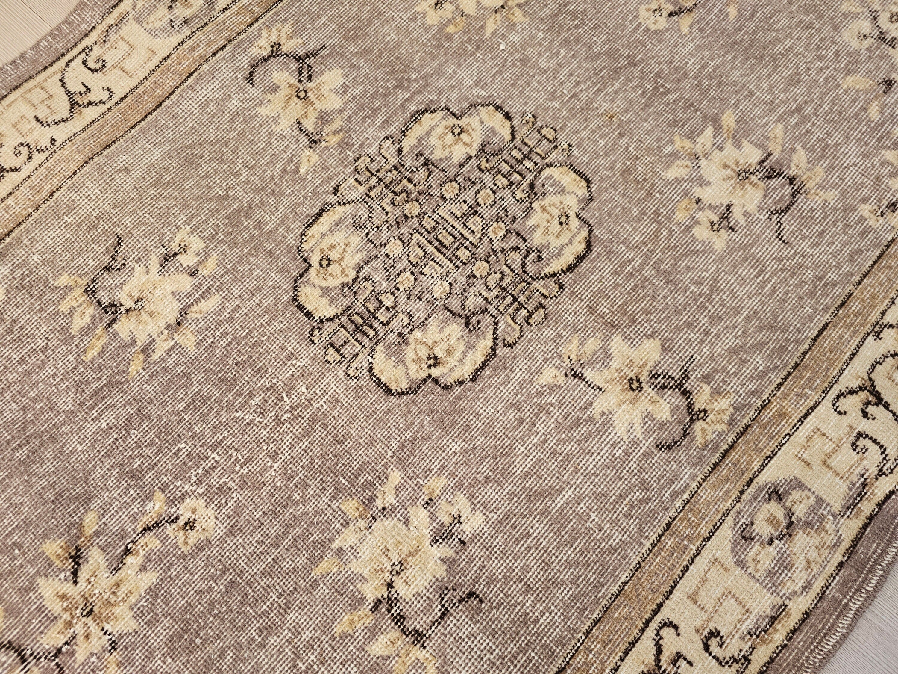 4x6 Vintage Turkish Oushak Rug: Hand-Knotted Organic Wool Small Rug