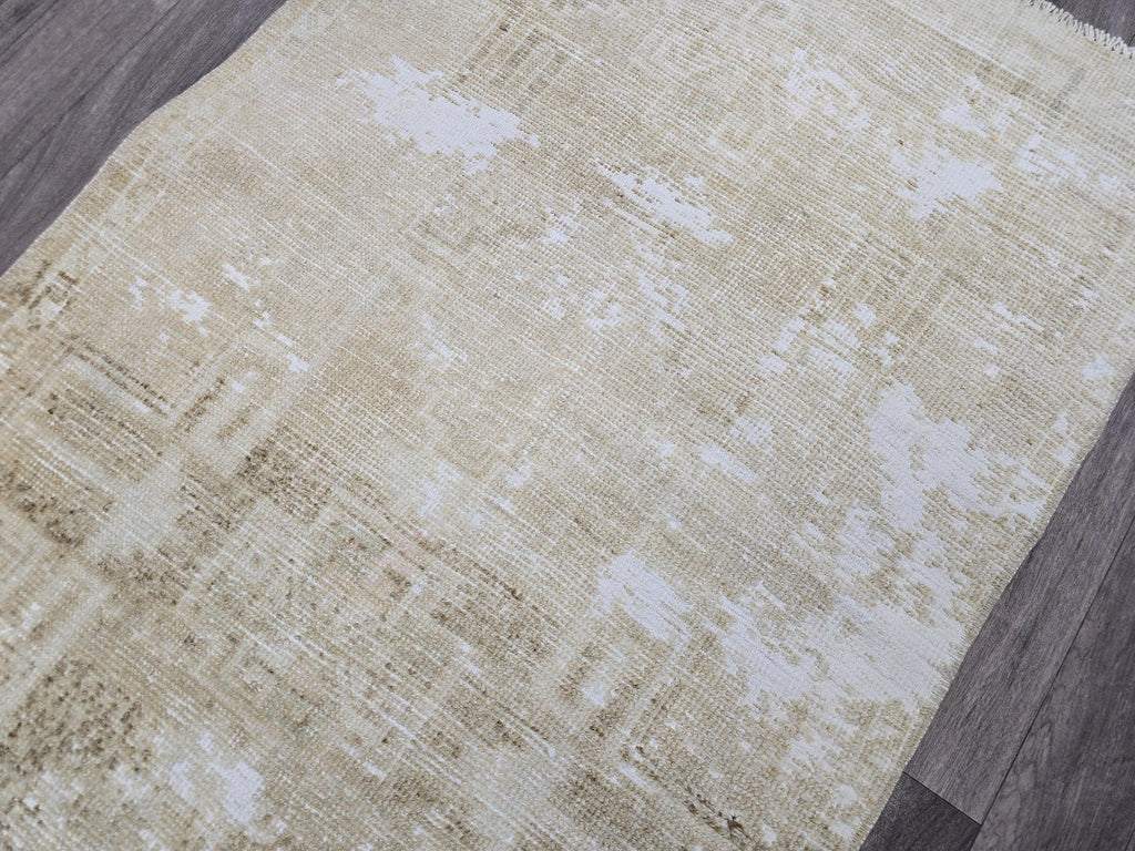 3x4 Neutral Oushak Turkish doormat, wool Vintage Bathmat, Small Turkish Rug