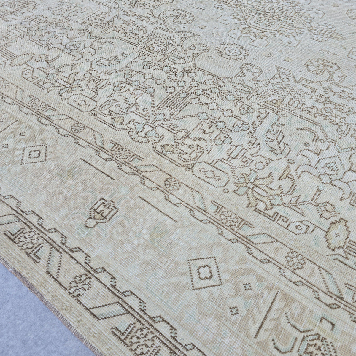 8x11 Vintage Turkish Area Rug, Hand-Knotted Oushak Rug: 8x11 ft. Neutral Turkish Wool Carpet - Boho decor rug, neutral Beige/Cream Brown rug