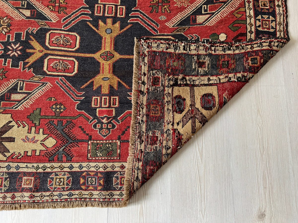 1930's Antique Caucasian Soumak Rug 4x7 - Traditional Wool Soumak Kelim Teppich