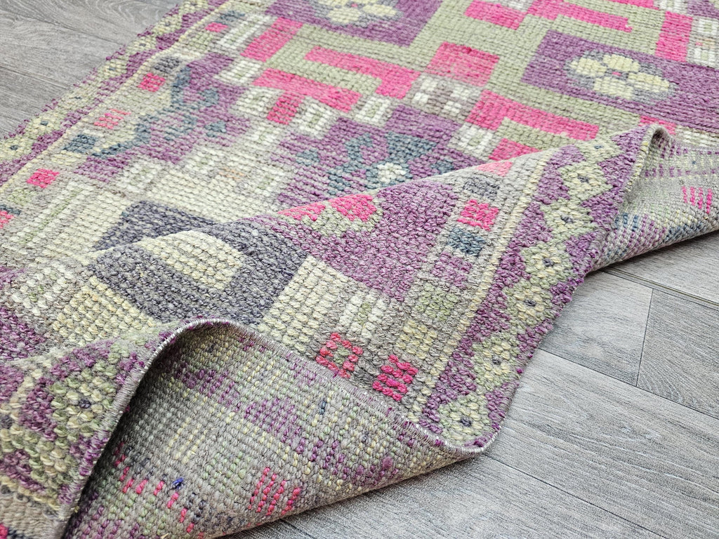Vintage Herki Runner Rug: Hand-Knotted Turkish Wool Hallway Rug (2.7 X 13.45 ft)
