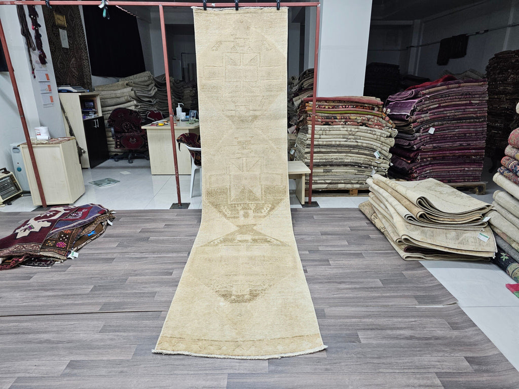 3x12 Vintage Neutral Turkish Runner Rug