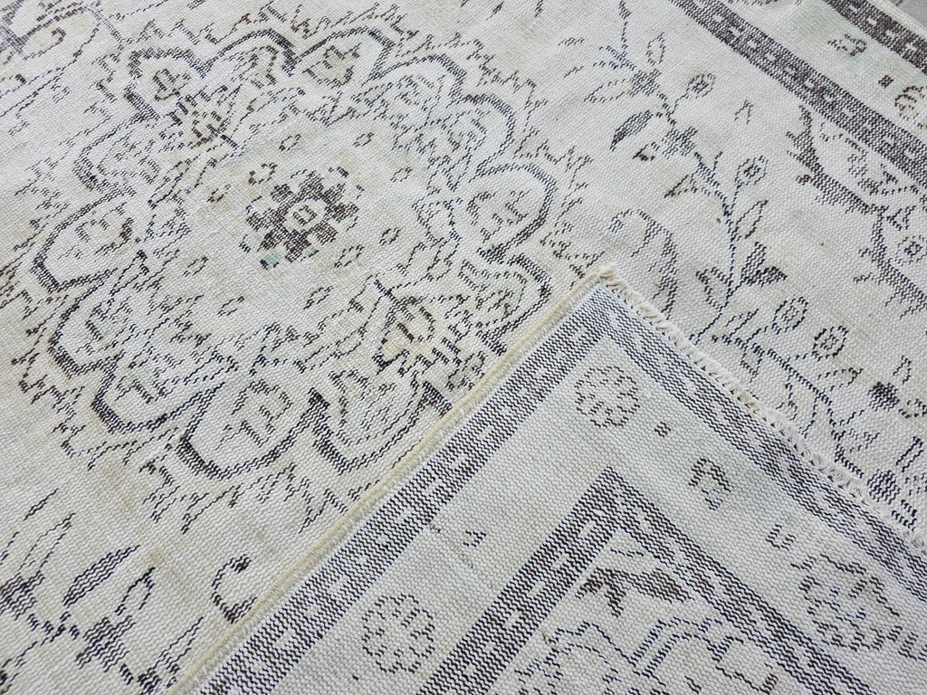 6x9 Neutral Oushak Rug: Vintage Turkish Wool Area Rug