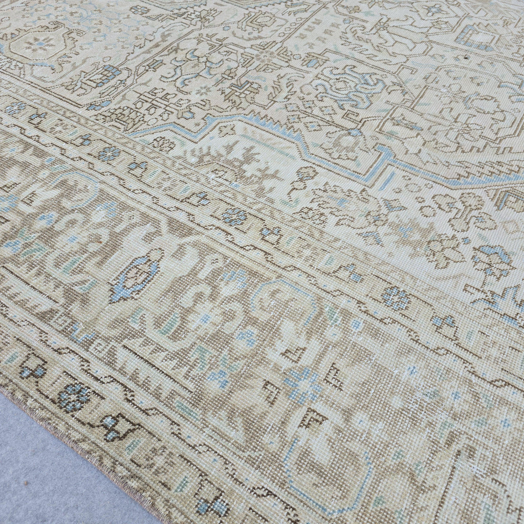 9x12 Neutral Oushak Rug: 9.5x12.5 ft, Hand-Knotted Wool, Muted Beige