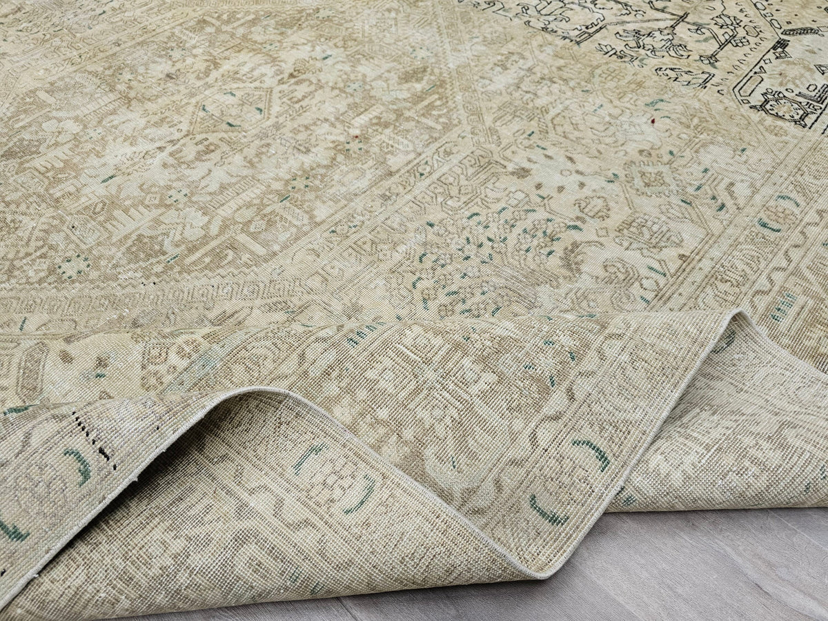9x12 Antique Tabriz Carpet/ Vintage Anatolian Wool Rug /9.35x12.30 feet