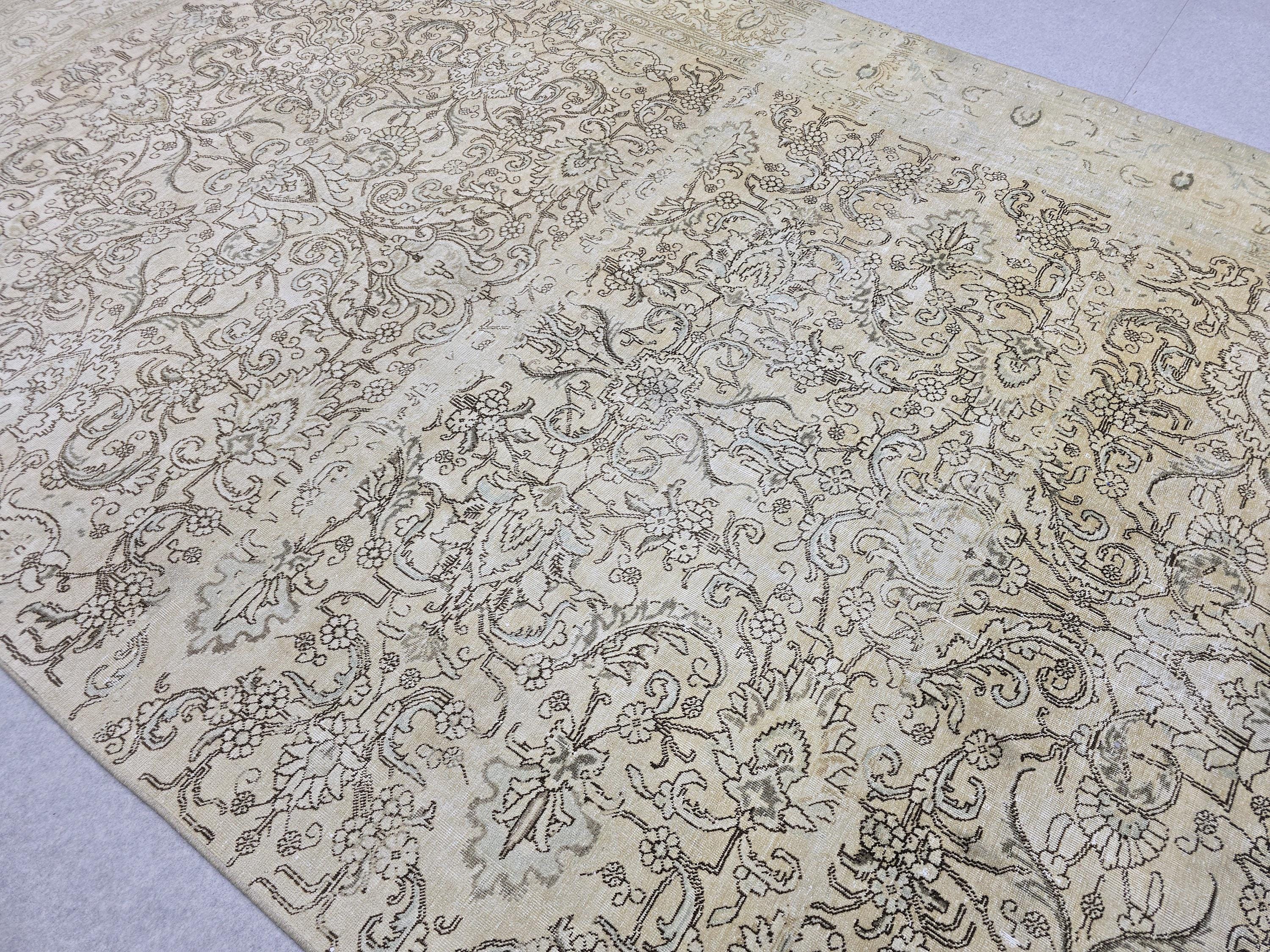8x15 Hand Knotted Wool Area Rug, Muted Beige Floral Living Room Carpet (8x15 ft)