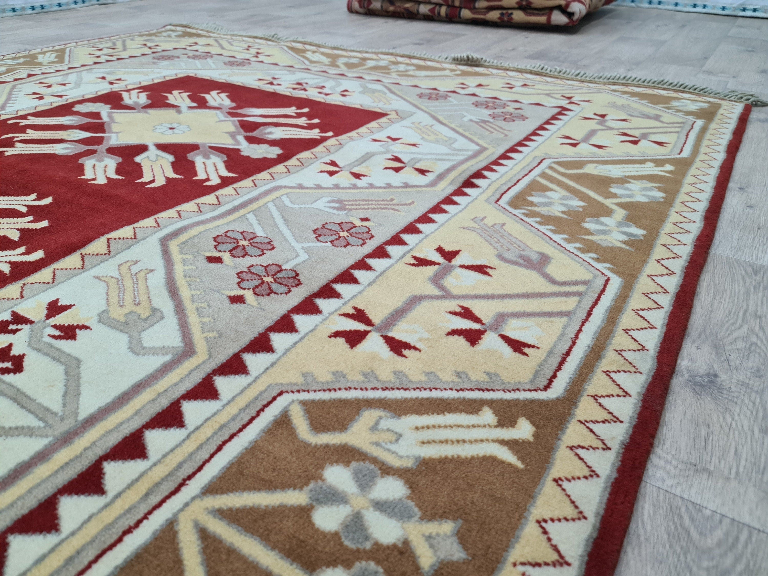 Hand Knotted Wool Oushak Rug: 6x9 Vintage Turkish Carpet
