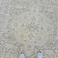 Turkish Rug 9x12: Handmade Wool Oushak Muted Anatolian Oriental Carpet Neutral beige