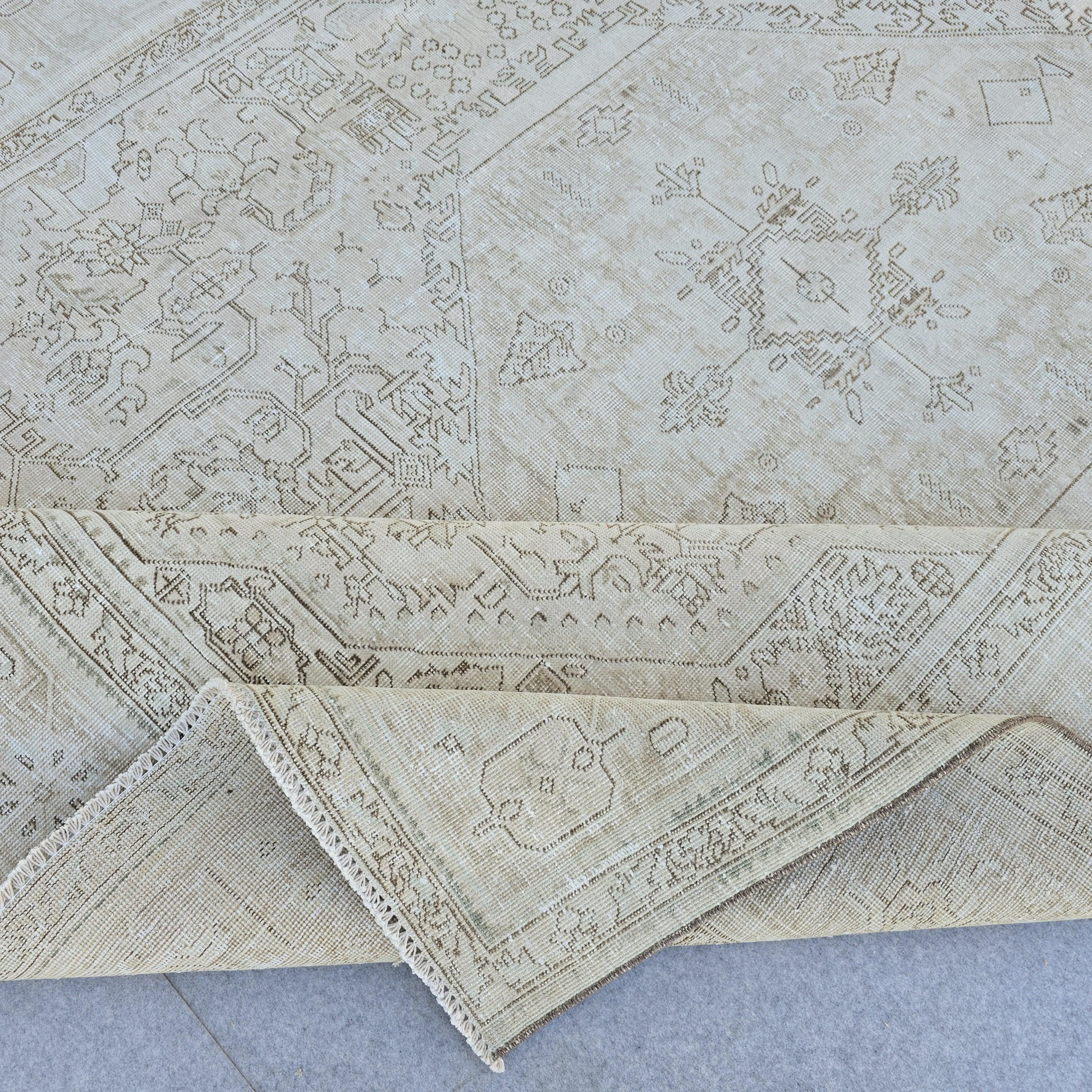 Oversized Oushak Rug: 10x13 Vintage Neutral Hand-Knotted Wool Carpet