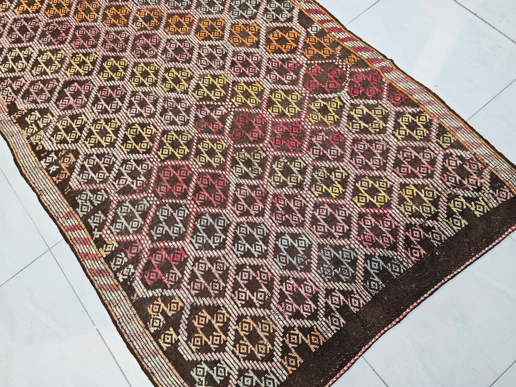 4x10 Turkish Cecim rug Runner: Handwoven Wool Rug, 4x10 Tribal Hallway
