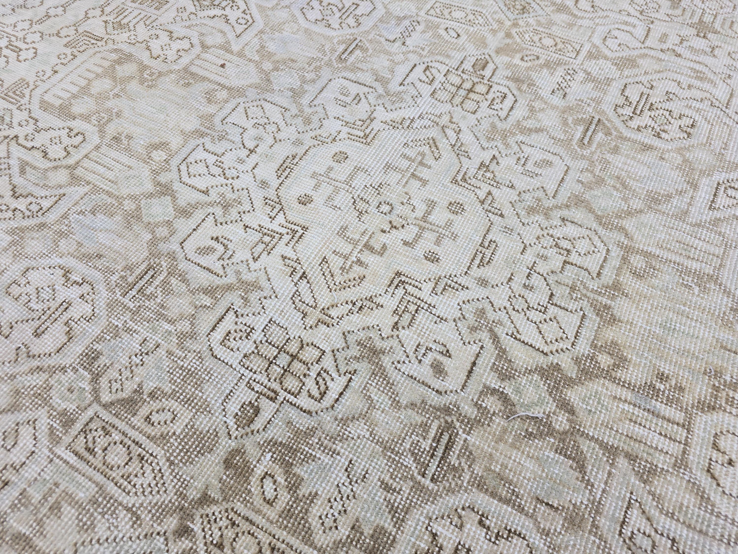 9x12 Oversize Vintage Area Rug/ Hand Knotted Wool Oushak Rug/ Beige Cream Turkish Rug/ Large Neutral Area Rug Geometric