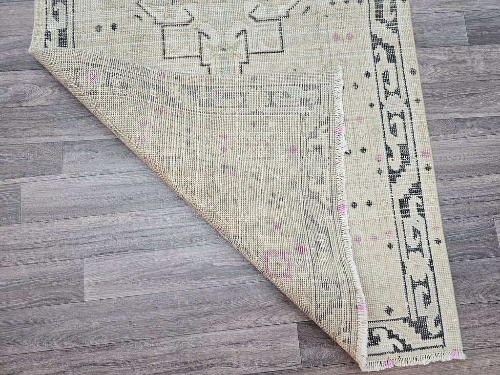 Vintage Turkish Oushak Wool Runner Rug: 3x12 Neutral Hallway Carpet