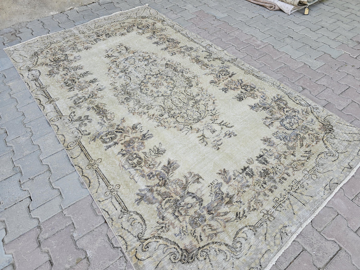 5x9 Wool Oushak Rug - Handmade Vintage Turkish Neutral Rug