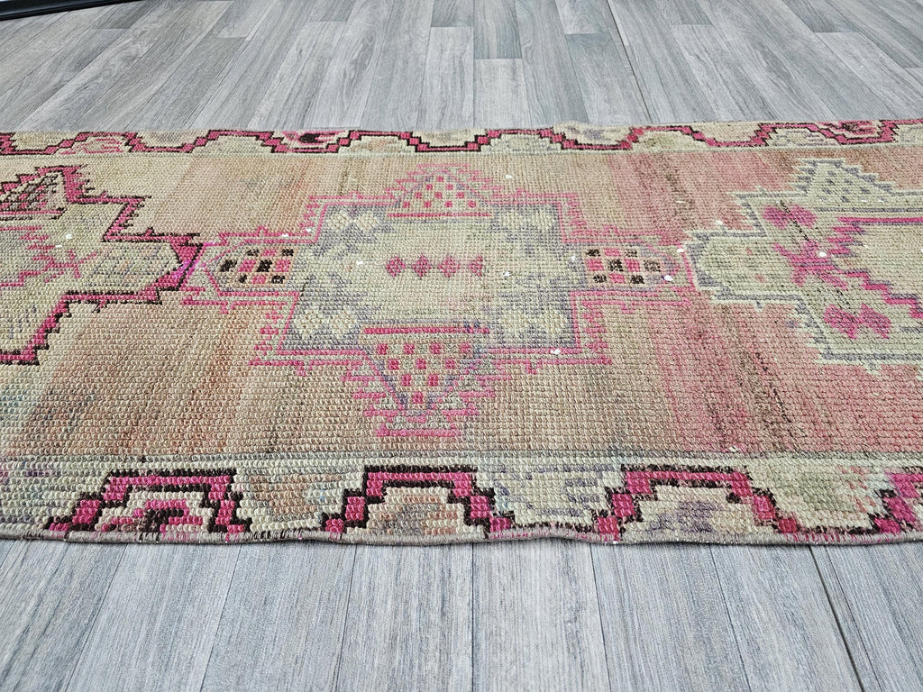Vintage Wool Runner Rug: 2.5x12.45 ft, Muted Pastel Oriental Hallway Rug