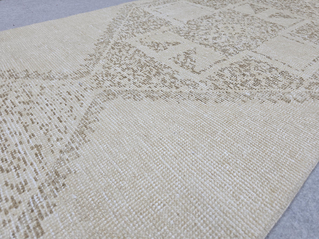 3x12 Turkish Runner - Vintage Oushak Runner Rug: 3x12.25 ft, Neutral Wool Carpet runner Rug