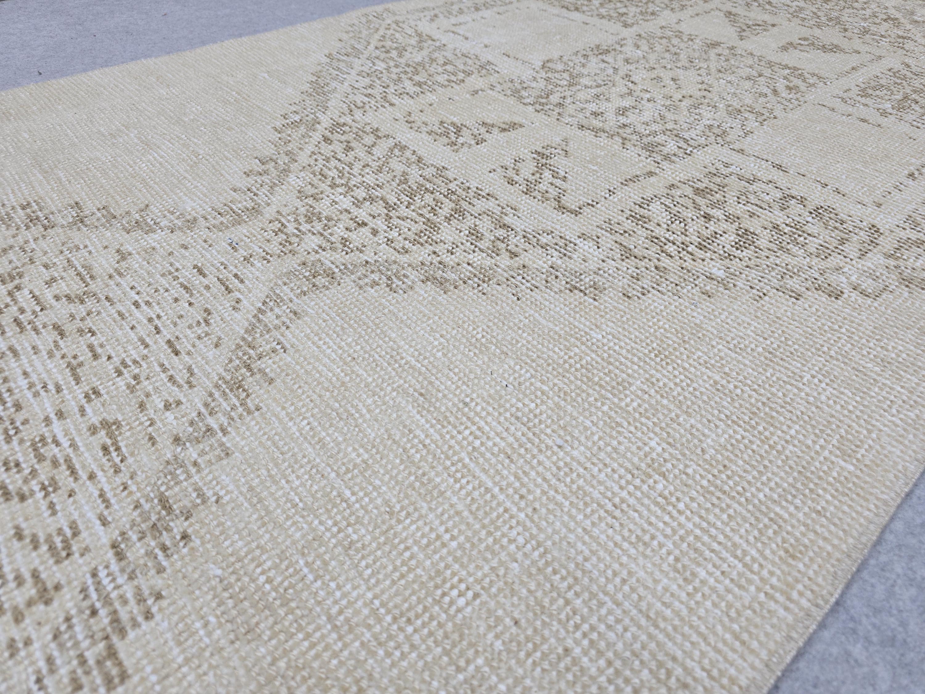 3x12 Turkish Runner - Vintage Oushak Runner Rug: 3x12.25 ft, Neutral Wool Carpet runner Rug