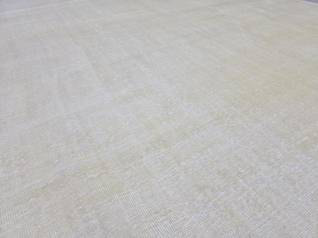 Hand-Knotted Wool Oushak Rug 7x10: Cream Beige Vintage Turkish Rug